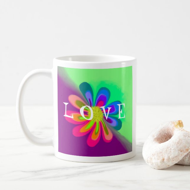 L O V E et P E A C E Mug à café à fleurs (Avec donut)