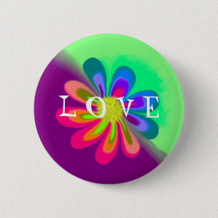 L O V E Flower 2 Inch Round Button