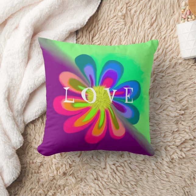 L O V E Flower Throw Pillow (Blanket)