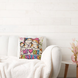 L&S We Love Our Grandparents Cat Family  Throw Pillow