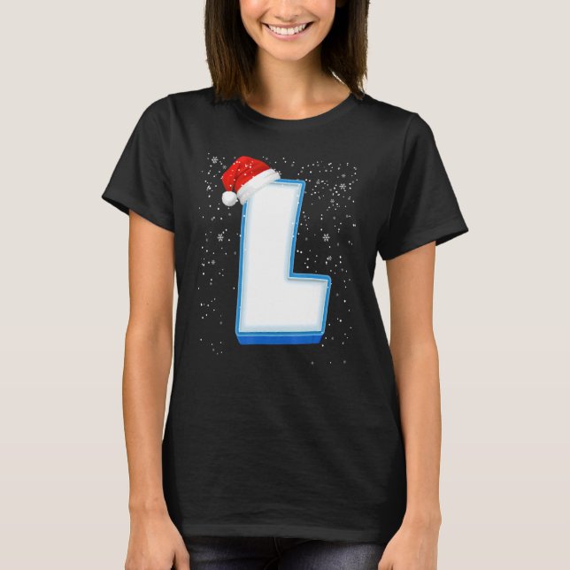 L Snowy Capital Christmas Monogram Alphabet Letter T-Shirt (Front)
