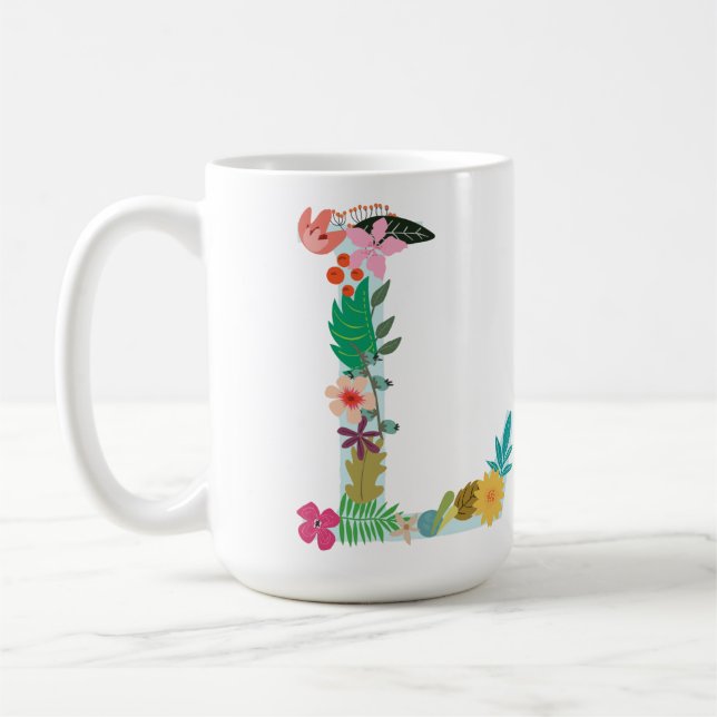L tasse de monogramme, L floral initiale, (Gauche)
