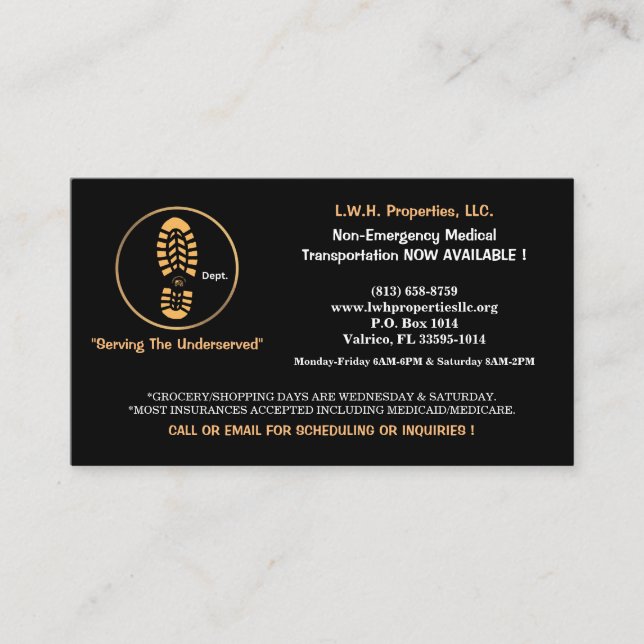 L.W.H. Properties, LLC appelant le carte de visite (Devant)