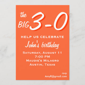 la 30ème invitation de l'anniversaire grand 3-0