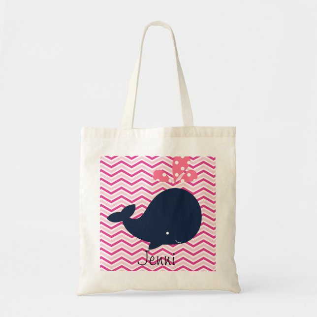 La baleine de marine sur Chevron rose barre le sac (Devant)