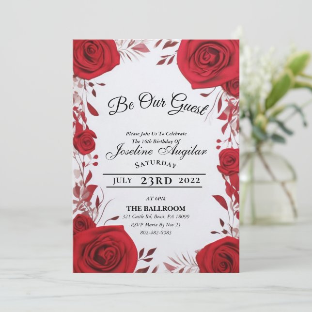 La beauté et la bête douce 16 Invitations Roses (Debout devant)