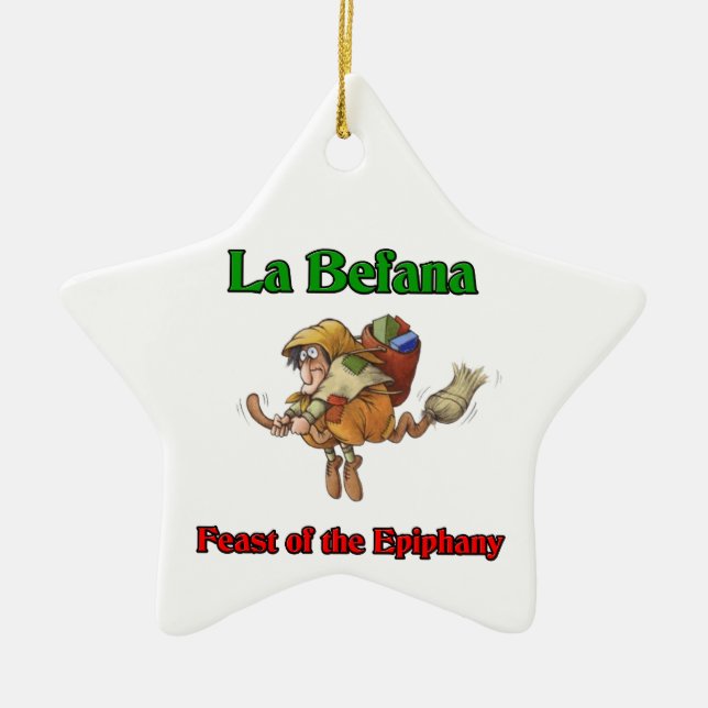 La Befana (Christmas Witch) Feast of the Epiphany. Ceramic Ornament (Front)