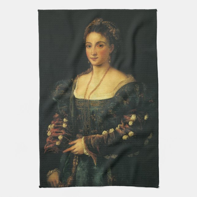 La Bella, Duchess of Urbino by Titian Kitchen Towel (Vertical)