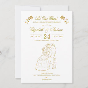 La Belle et la Bête Invitations de Mariage en Or
