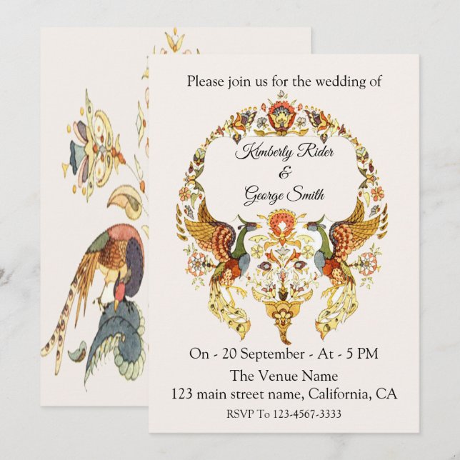 La Belle Serre De Mariage D'Oiseaux Invitations (Devant / Derrière)