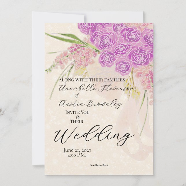La Boca Golden Sheer bow Bouquet Invitation (Front)