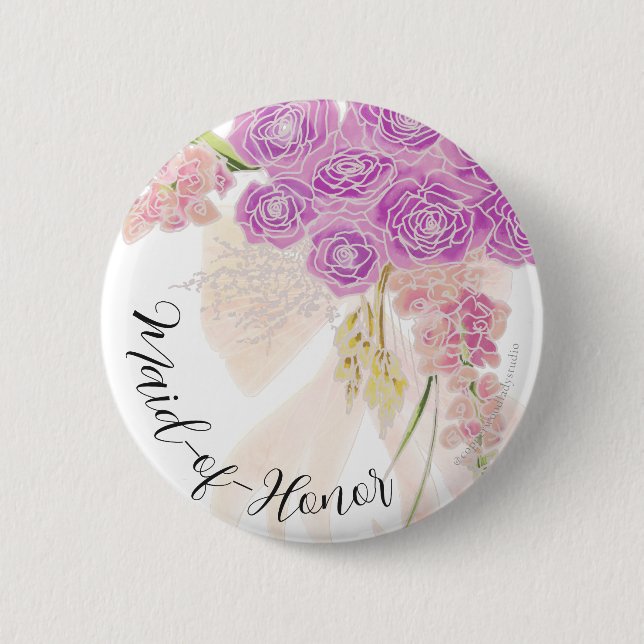La Boca Rosa sheer bow Bouquet Maid-of-Honour  2 Inch Round Button (Front)