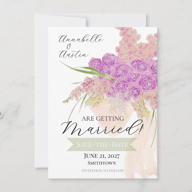 La Boca Rosa sheer bow Bouquet Save-The-Date  Invitation (Front)