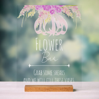 La Boca Vendretti Sheer Bow and Bouquet Flower Bar Acrylic Sign