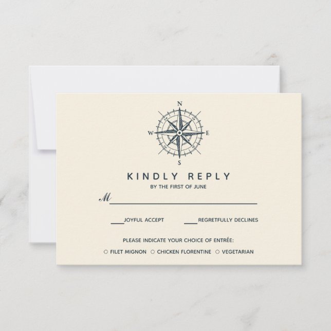 La boussole bleue | Mariage RSVP avec choix de rep (Devant)