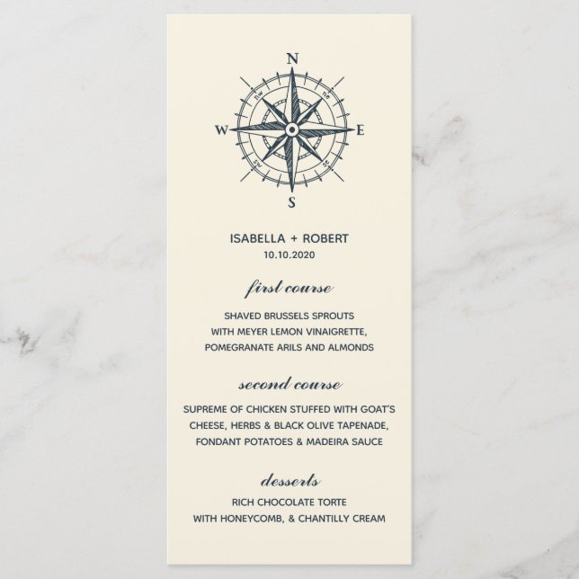 La boussole bleue | Menu Mariage nautique (Devant)