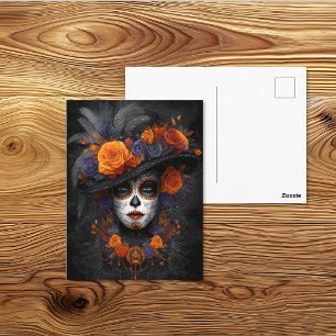 La Calavera Catrina Floral Hat Day of the Dead Postcard