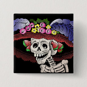 La Calavera Catrina in colour 2 Inch Square Button