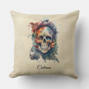 La Calavera Hermosa, custom Throw Pillow