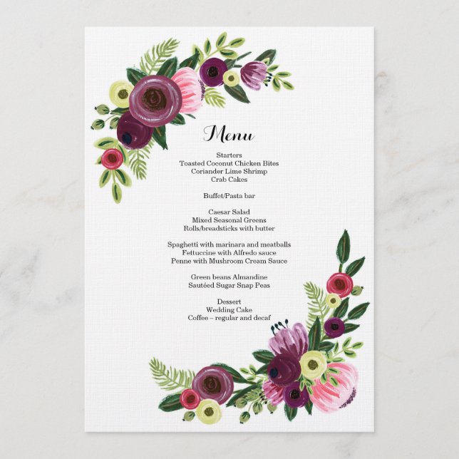 La carte Bourgogne floral de menu de dîner de (Devant)