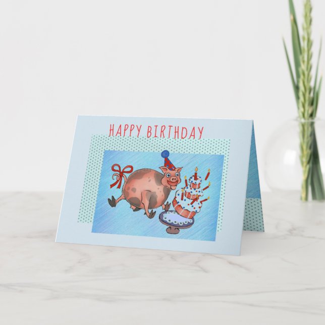 la carte d'anniversaire porc (Devant)