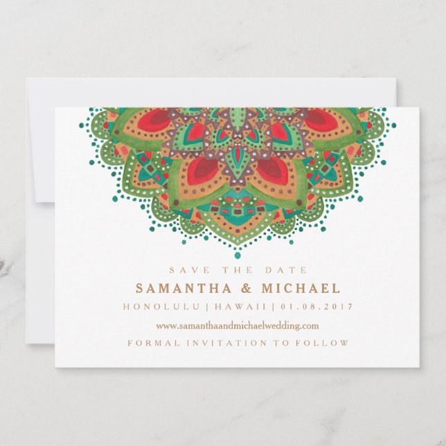 La carte de mariage Save the Date Mandala vert (Devant)