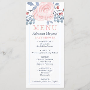 La carte de menu de baby shower, bleu, rougissent