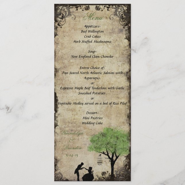 La carte de menu de mariage de vert de proposition (Devant)