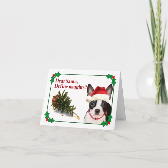 La carte de Noël du terrier de Boston espiègle (Devant)