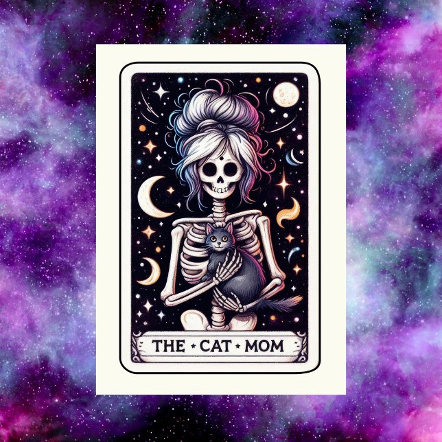 La carte de tarot de la mère chat pour la fête des (The Cat Mom Tarot Card Mother's Day Skeleton
)