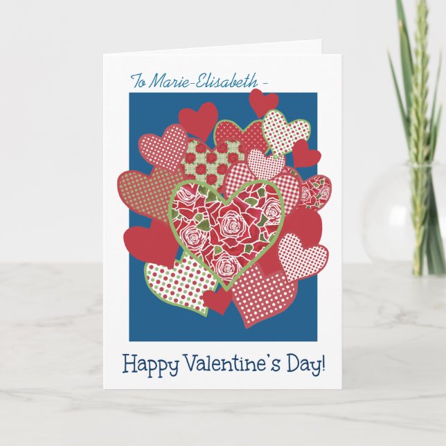 La carte de Valentine à personnaliser, Coeurs, Ros (Devant)