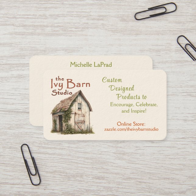 La carte de visite Ivy Barn Studio (Devant/Arrière en situation)
