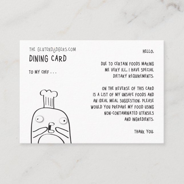 La carte dinante de Dodger de gluten (Devant)