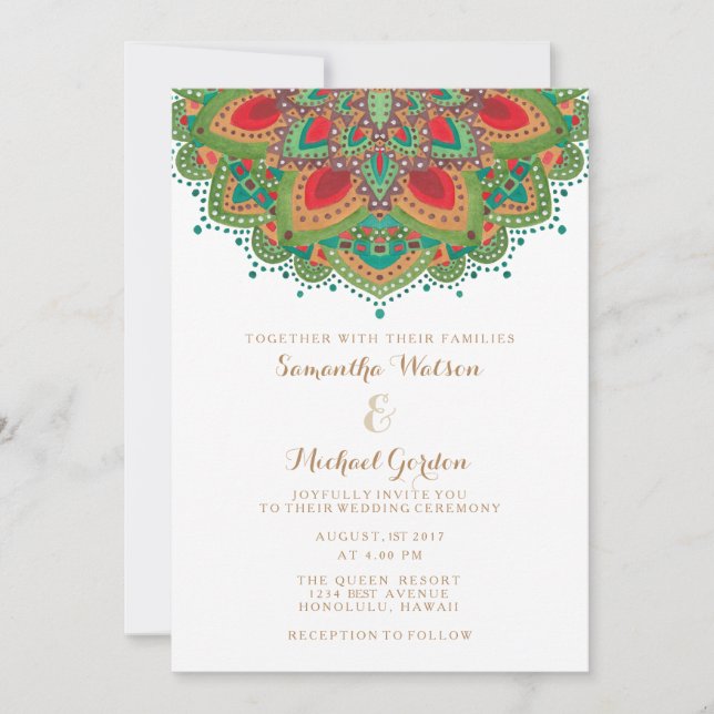 La carte d'invitation de mariage Mandala verte (Devant)