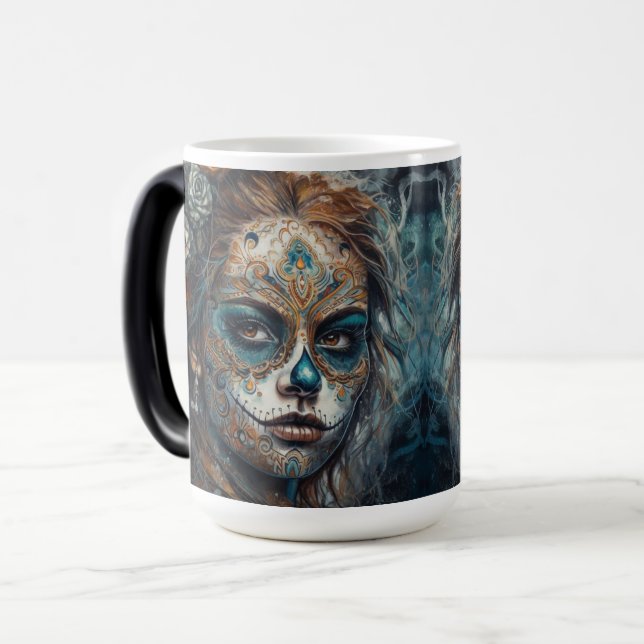 La Catrina Azul Dia de los Muertos Sugar Skull Magic Mug (Front Left)