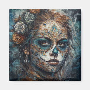 La Catrina Azul Dia de los Muertos Sugar Skull Magnet