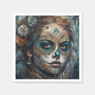 La Catrina Azul Dia de los Muertos Sugar Skull Napkin