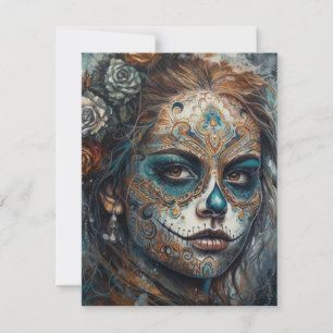 La Catrina Azul Dia de los Muertos Sugar Skull RSVP Card