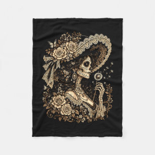 La catrina blowing dandelion sugar skull day of fleece blanket