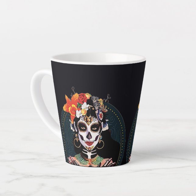 LA CATRINA Halloween Black Coffee Mug (Left Angle)