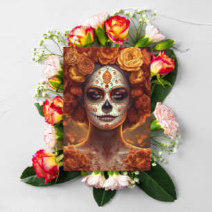 La Catrina Marigold Dia de los Muertos Sugar Skull Card