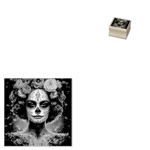La Catrina Marigold Dia de los Muertos Sugar Skull Rubber Stamp