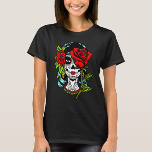 La Catrina Santa Muerte Rose Sugar Skull Calavera T-Shirt