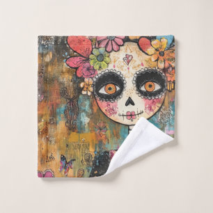 La Catrina Skeleton With Flower Crown Bath Towel Set