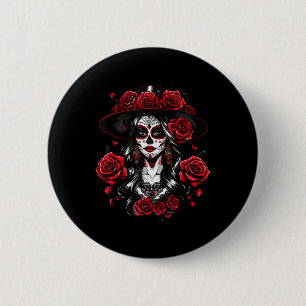 La Catrina Women Dia De Los Muertos Latina Cinco D 2 Inch Round Button