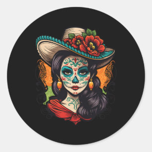 La Catrina Women Dia De Los Muertos Latina  Classic Round Sticker