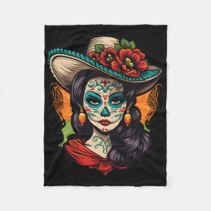 La Catrina Women Dia De Los Muertos Latina Fleece Blanket