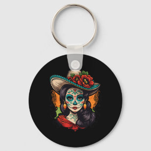 La Catrina Women Dia De Los Muertos Latina Keychain