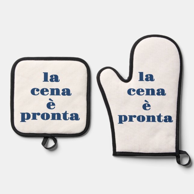 La Cena E Pronta Oven Mitt & Pot Holder Set (Front)