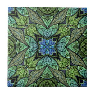La Chanteuse V Green and Blue Abstract Pattern Tile